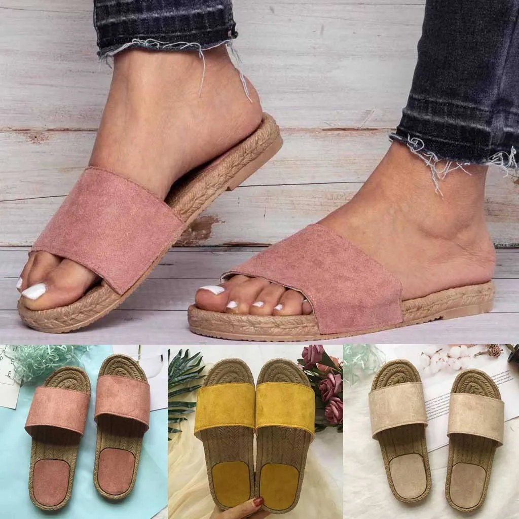 

New Arrival 2019 slippers Shoes Rome Women Summer Slippers Hemp Rope Flat Beach Slippers Open Toe Sandals zapatos de mujer @40