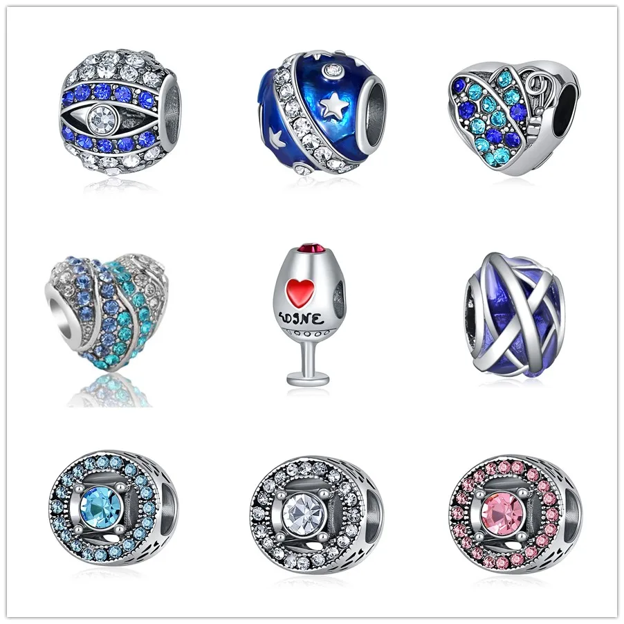 

MOQ 1pc free shipping silver european dark blue evil eye star cup diy bead Fit Pandora Charm Bracelet for women jewelry EL150