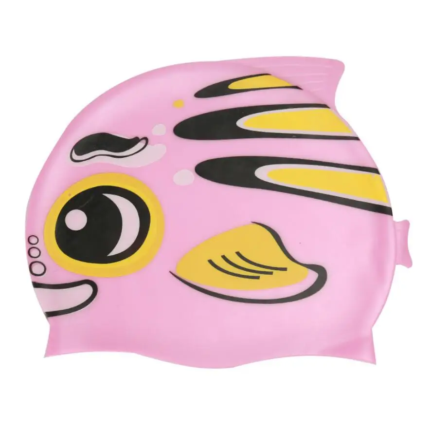 Новая детская Водонепроницаемая Плавательная шапочка с мультяшным животным для плавания, для бассейна, для пляжа, силиконовая Кепка s, для защиты ушей, длинные волосы для мальчиков и девочек - Цвет: 04 Fish Pink