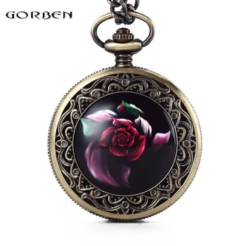 

Vintage Fashion Quartz Pocket Watch Lady Beautiful flower Design Hollow Dial Watch With Fob Chain Pocket Watch Womens Mens Best