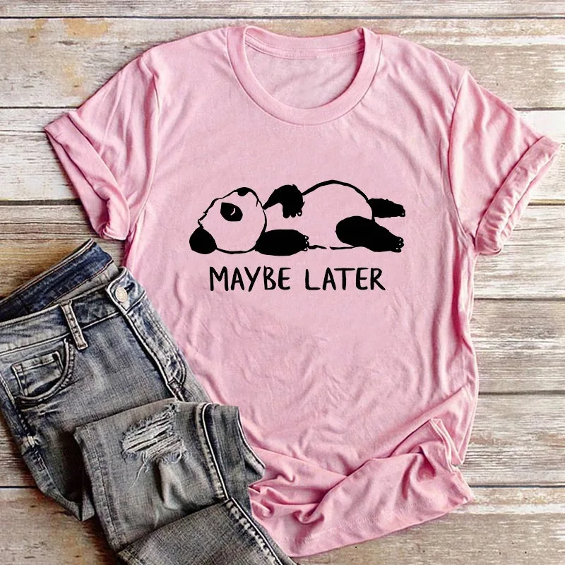 S-5XL, хлопок, женская футболка, летняя, Harajuku, модная, с круглым вырезом, с буквенным принтом панды, Повседневная футболка, большие размеры, милые топы - Цвет: pink