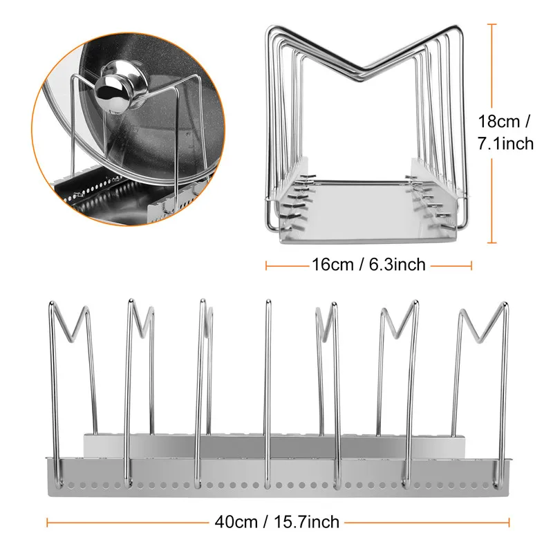 

Stainless Steel Pan Pot Cover Lid Rack Stand Spoon Holder Stove Organizer Storage Soup Spoon Rests Kitchen Accessories