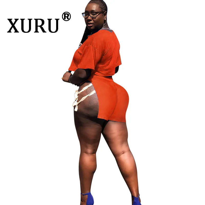 XURU Летний женский комбинезон на бретелях из двух частей, Сексуальные вечерние комбинезоны для ночного клуба, оранжевый серый цельный костюм с шортами