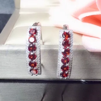 

Natural real red garnet hoop earring Free shipping 925 sterling silver 0.15ct*12pcs gemstone For men or women T8100109