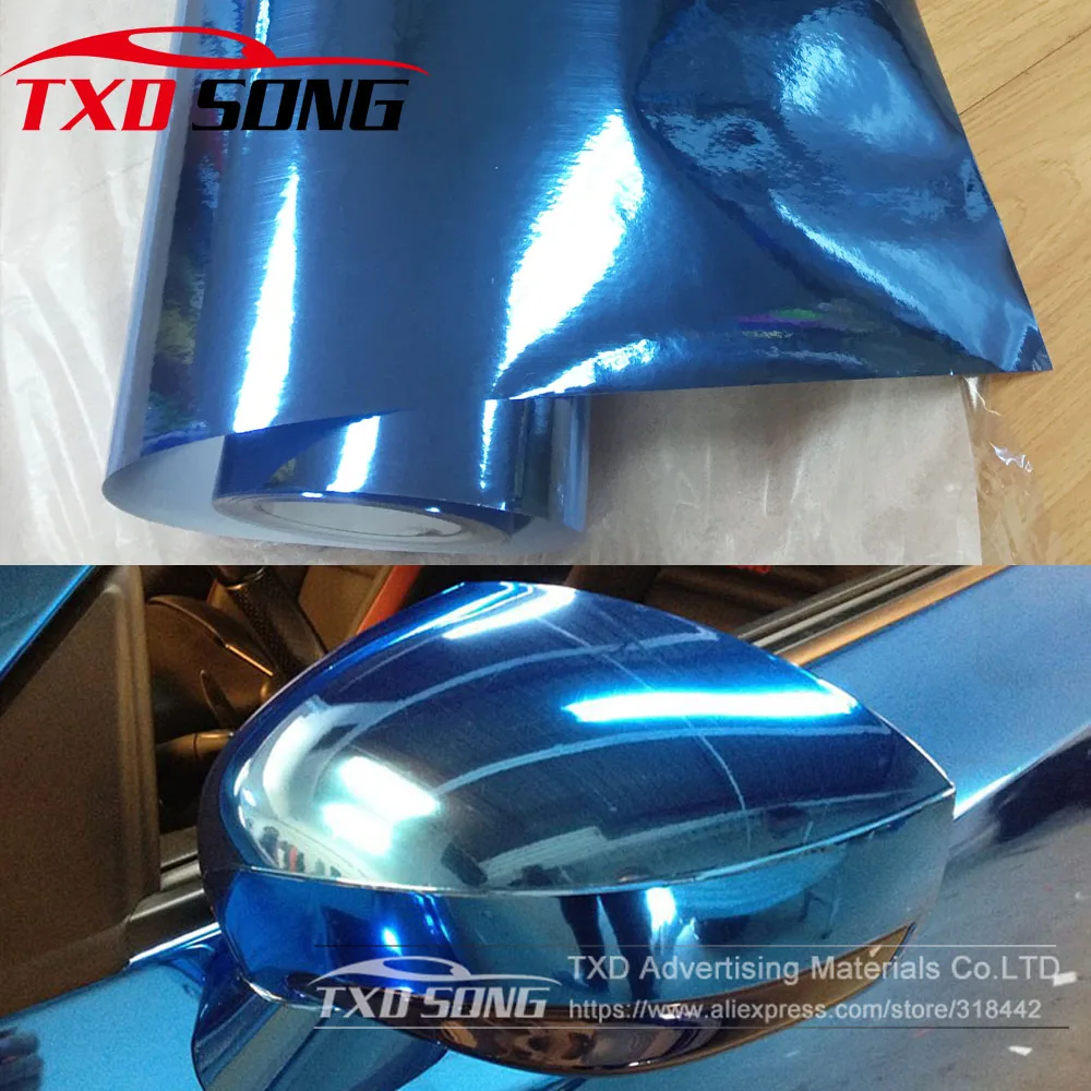 Blue Chrome Mirror Vinyl Wrap Film Roll Sheet Decal Air Bubble Free 12/" x 60/" In