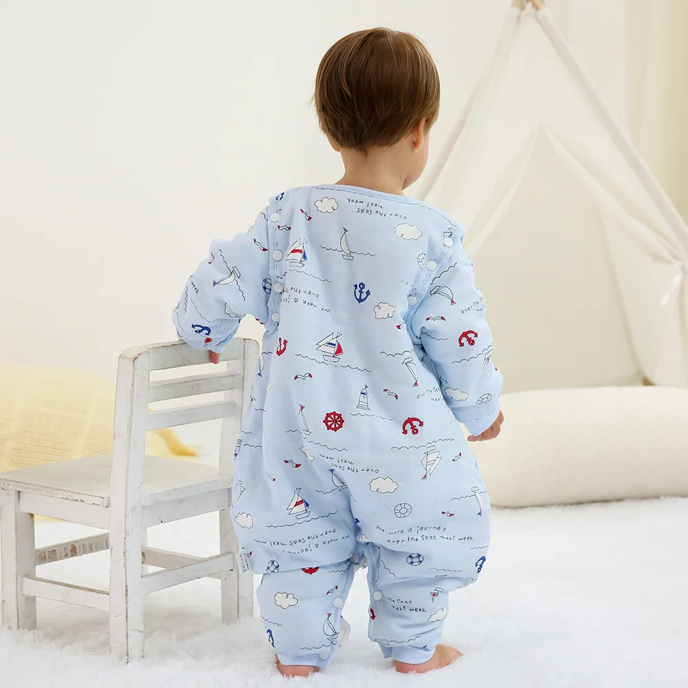 Split Leg Design Baby Sleeping Bag Long Detachable Sleeves Warm Sleeping Bags Sack Thick Winter Autumn Toddler Anti-kick Pajama