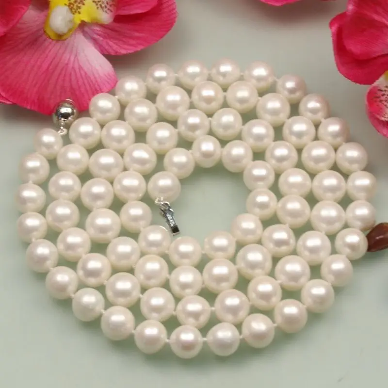 

fast s079 fashion woman's gift AA 8-9mm white pink freshwater cultured pearl necklace AAA