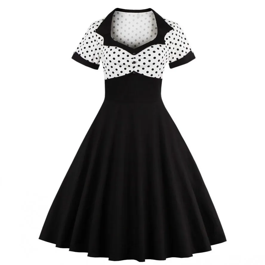 

2018 Summer Women Dress Retro 1950s 60s Dress Female Polka Dots Pinup Rockabilly Sexy Party Dresses Vintage Tunic Vestidos Mujer