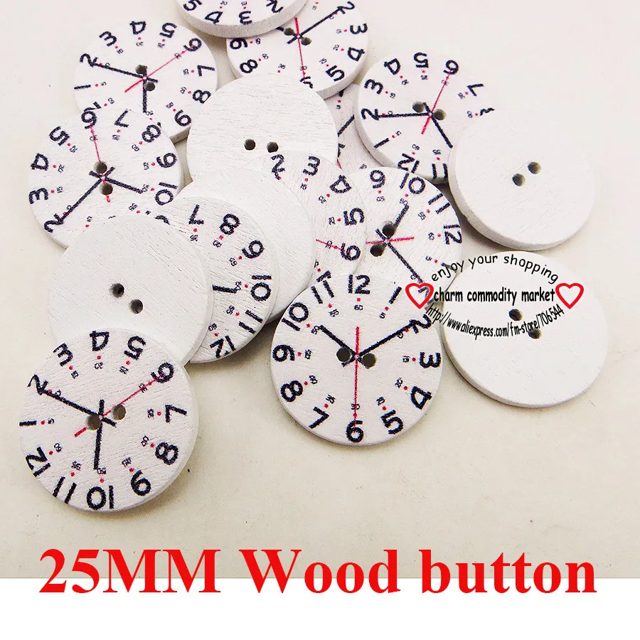 30 шт. часы картина лица 25 мм деревянная кнопка 2 отверстия сапоги пальто швейная одежда аксессуары бренд пуговицы MCB-979
