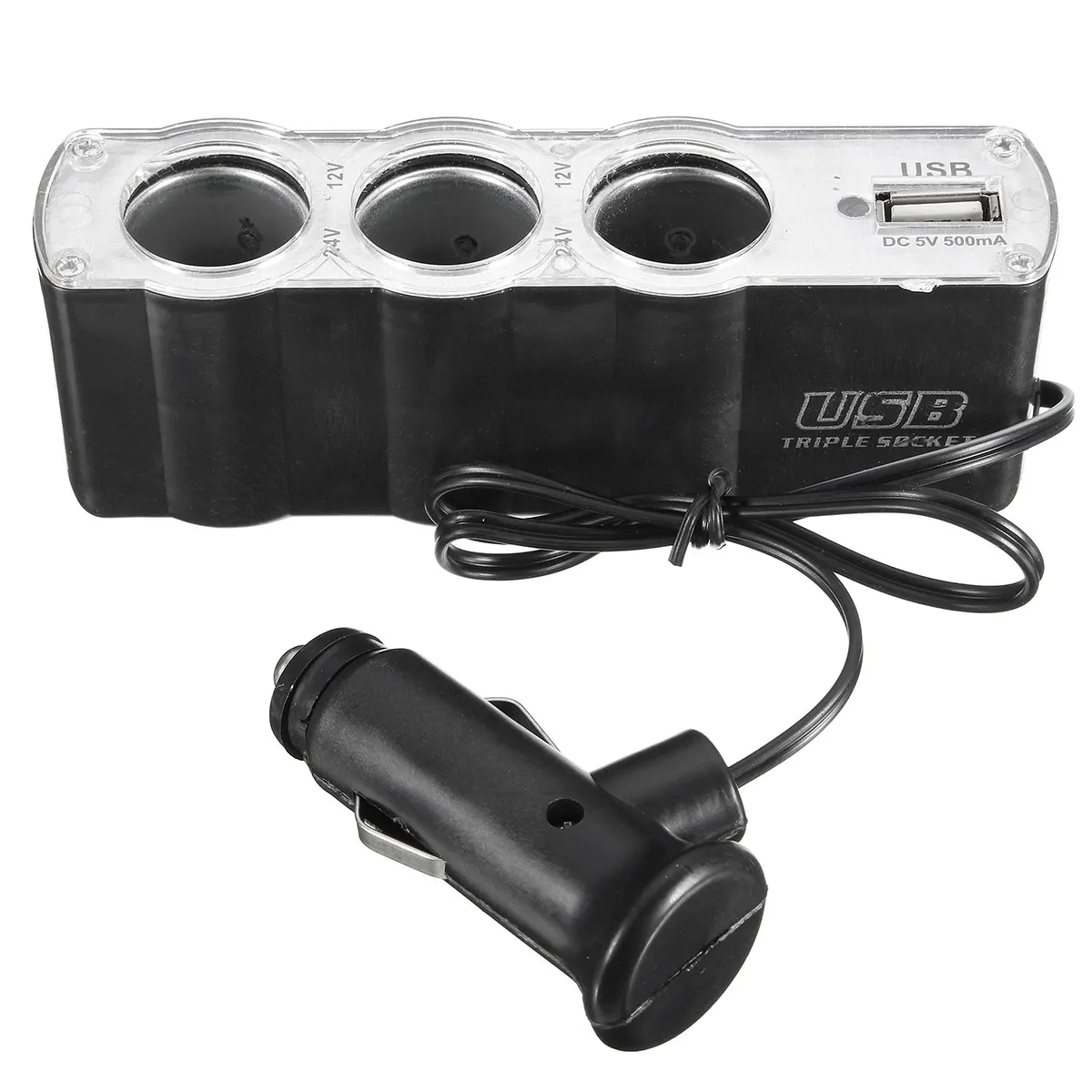 Auto Car 3 Way Multi Socket Cigarette Lighter Splitter USB Plug Adapter