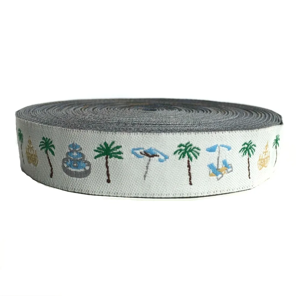 

ZERZEEMOOY 5/8 Inch 16 mmx10yards Polyester Woven Jacquard Ribbon Coconut Tree Dog Collar Cartoon KTZD18120404