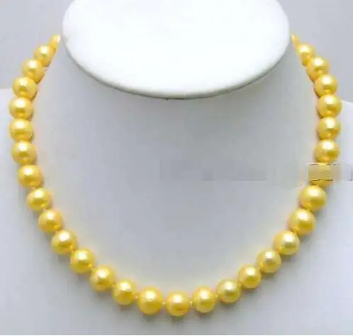 

Free Shipping >>>>>new hot SALE Big 10-11mm Gold Natural freshwater High luster Pearl 17" necklace-ne5788
