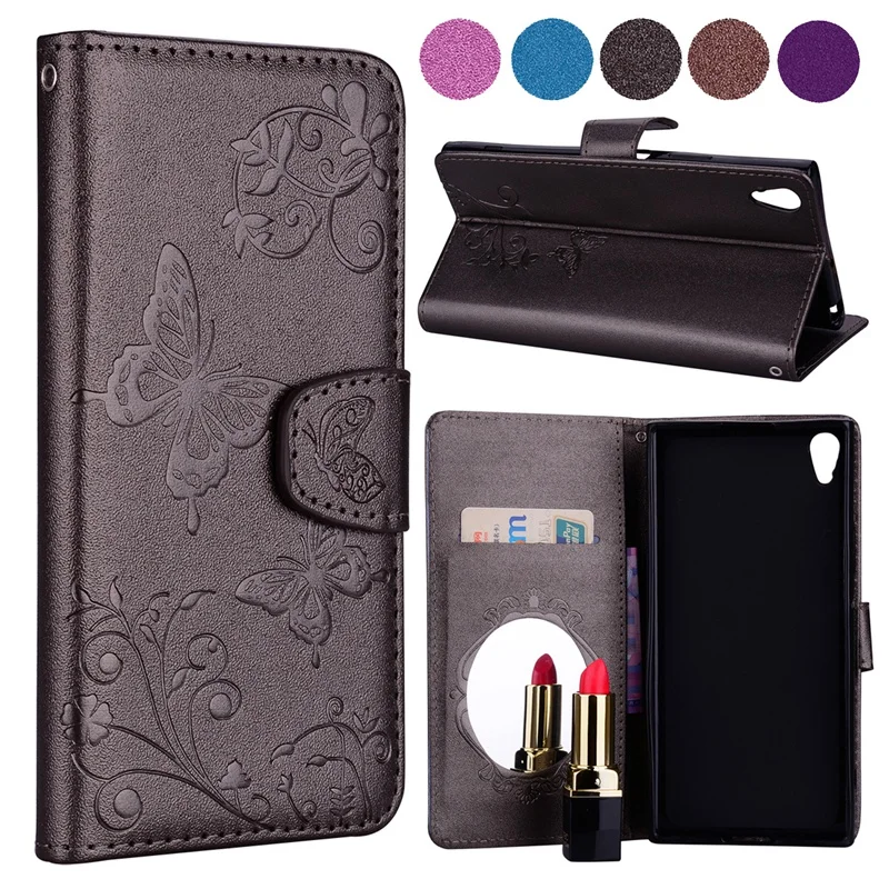 

2018 Butterfly Flower Leather Flip Wallet Case For Sony Xperia XA XA1 Ultra L1 C6 Stand Card Holder Lady Makeup Mirror Cover