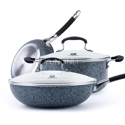 

5.1L 3 pieces/ Set Non-stick Frying Pan Cooking Pot and Soup Pot Kitchen Smokeless Cooker Cookware Set Combination T608