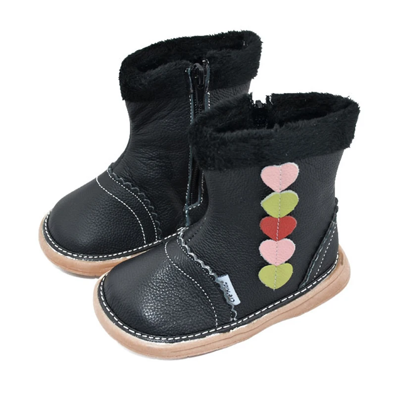 

JUFOYU 2018 Kids Snow Boots High Quality Genuine Leather Cotton Shoes Hot Sale Retro Love Genuine Snow Boots For Children