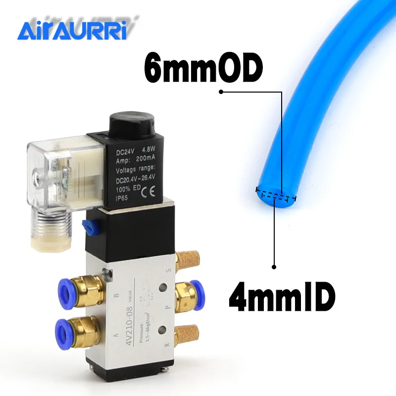 Пневматический электрический Соленоидный клапан 5 способ 2 положения контроль воздуха газа магнитный клапан 12 В 24 В 220 В катушка вольт 4v210-08 6 мм 8 мм 10 мм - Цвет: Match 6MM Fittings