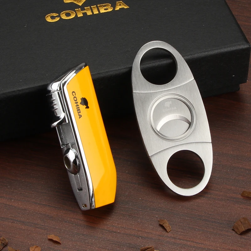 COHIBA зажигалка для сигар 3 струи пламени фонарь Бутановая Зажигалка резчик острые