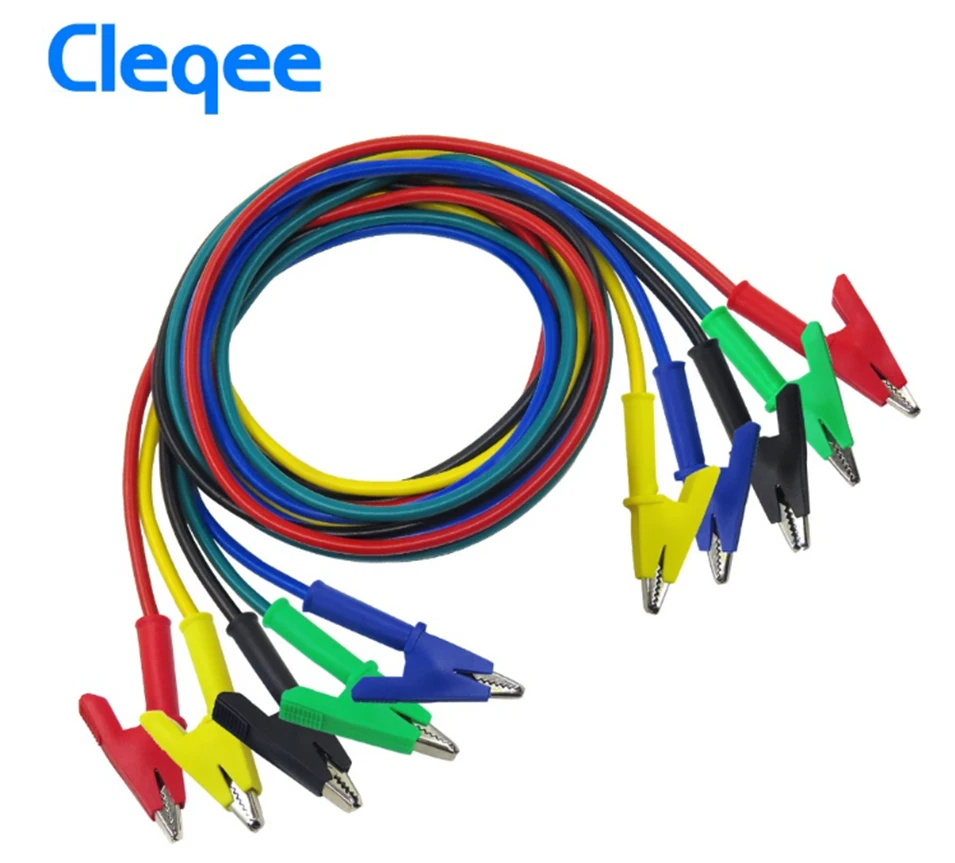 

5pcs Cleqee P1024 Double-ended Clips Cable Alligator Testing Probe Lead Wire 100CM 5 colours 15A