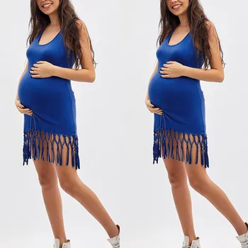 

Women Maternity Dresses Summer Sleeveless Casual Sundress Tassel Pregnancy Dress Maternity Gown 2019 Ropa Premama Embarazadas