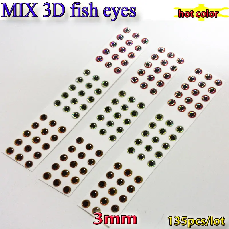 2017MIX рыболовная приманка глаза для ловли нахлыстом рыбий глаз материал для завязывания мушек, приманка для наживки серебро+ золото+ красный микс toatl 150 шт./лот - Цвет: flash 3mm 135pcs