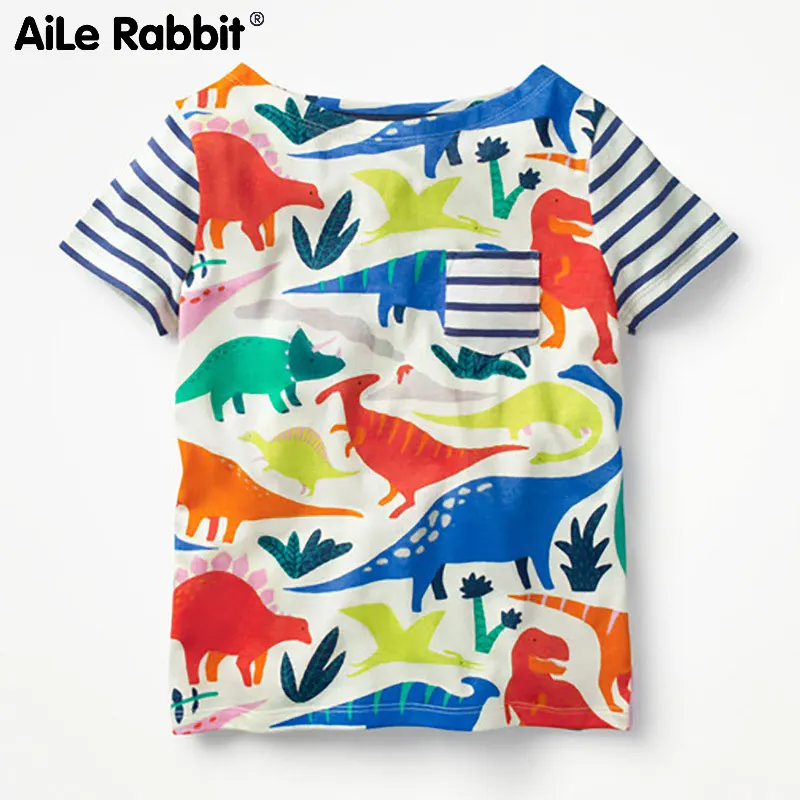 

European and American style brand children's wear, children T-shirt, dinosaur printed short sleeved cotton girl T-shirt