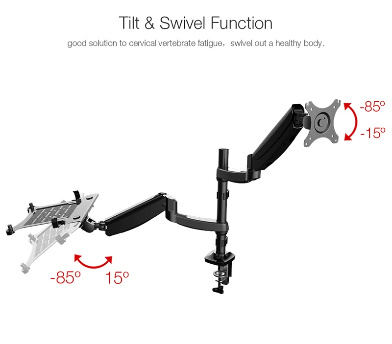 Настольная полная газовая пружина с двойным креплением для монитора дисплей стенд для 1"-27" монитор и 1"-15,6" Ноутбук Max Suppprt 8 кг на руку