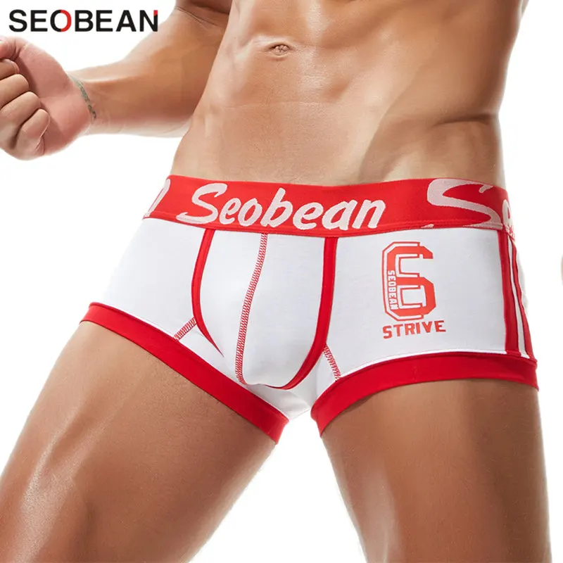 Мужские хлопковые трусы боксеры SEOBEAN дышащие с принтом и низкой талией