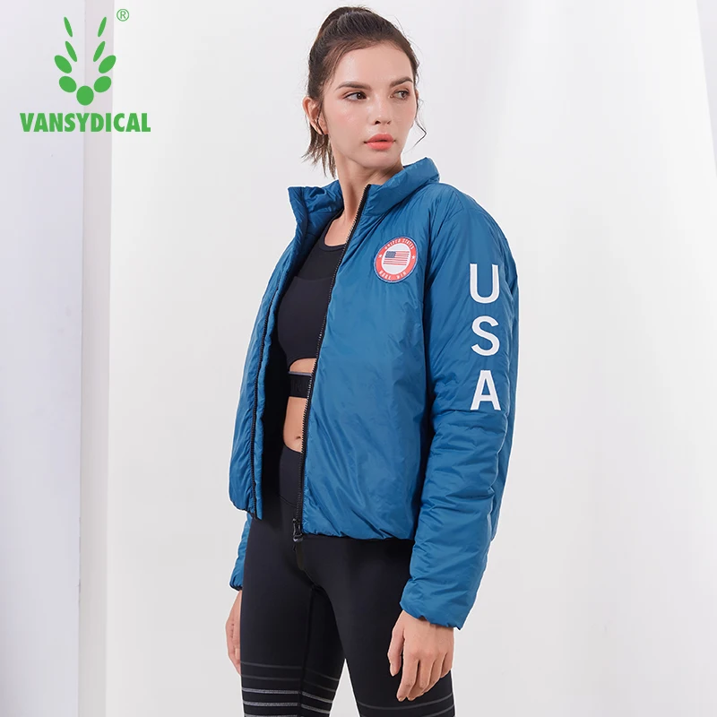 Vansydical зимние теплые спортивные куртки для бега Женская молния с длинным рукавом