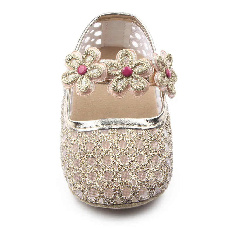 Одежда для детей; малышей; девочек новорожденных цветочный Блёстки принцессы Обувь цветок полые анти-скольжения мягкая подошва Prewalker