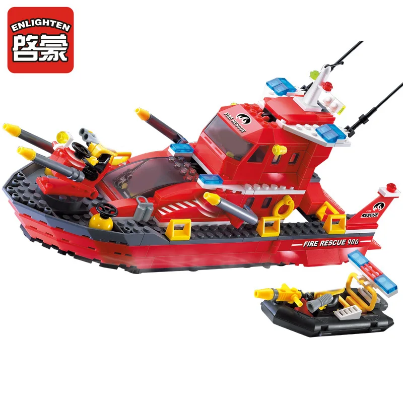

Enlighten 339 PCs Fire Rescue Fireman Water jet fire boat Child's Fire Educational Building Blocks Bricks Toys 906