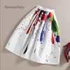 BunniesFairy Brand 2022 Spring Summer New Ladies Elegant Fashion Graffiti Print High Waist White Long Midi Skirt Holiday Wear ► Photo 2/6