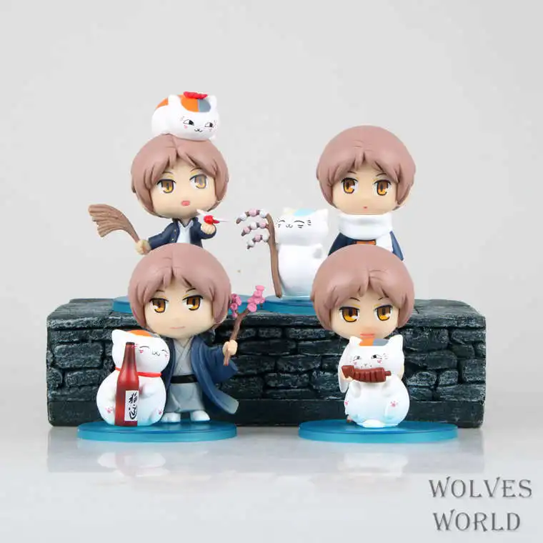 

HKXZM Anime Figure 10CM 4PCS/SET Cartoon Natsume Yuujinchou Natsume Takashi With Nyanko Sensei PVC Figure Toys Model Collectible