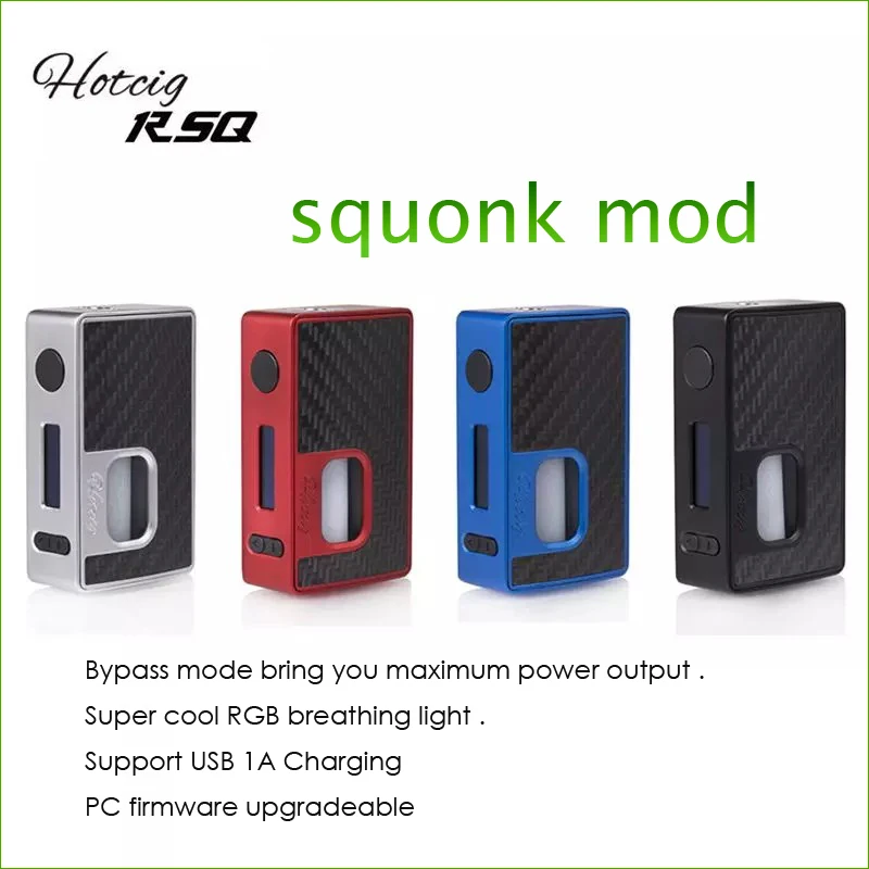 

Original Hotcig RSQ 80W Squonk Box Mod works with the famed superb waterproof HM Chip Powered By Single 18650 battery