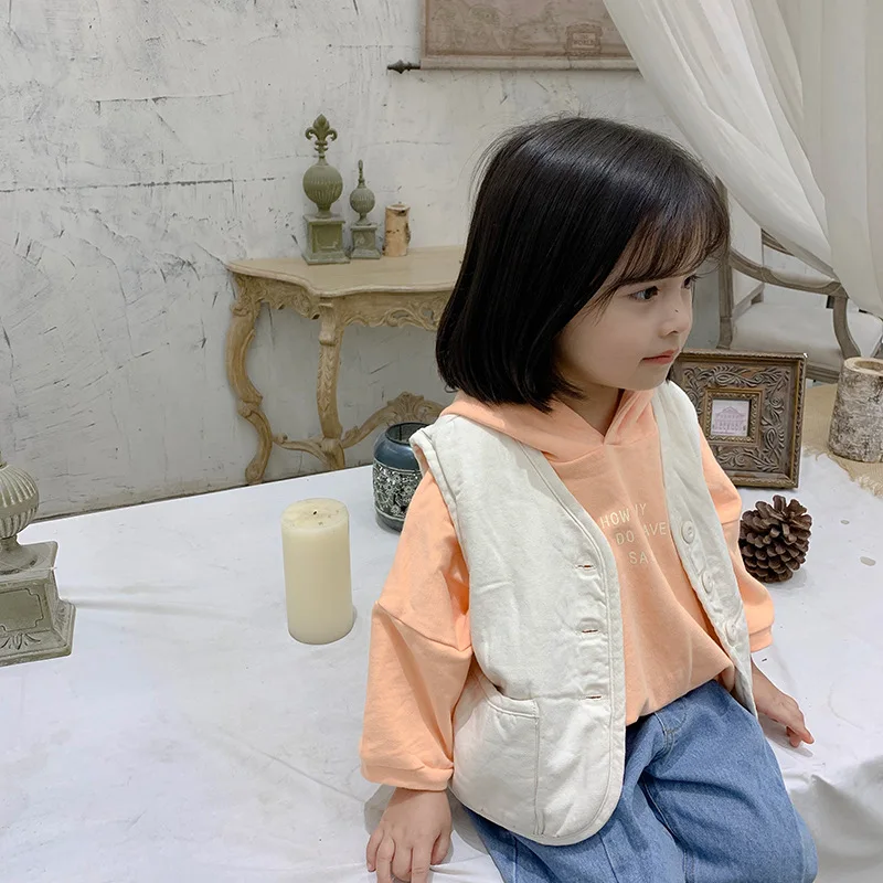 

Korean style 2 colors fashion cotton waistcoats for boys and girls 2019 Autumn kids casual solid color vests