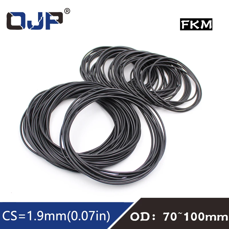 

1PC Fluorine rubber Ring Black FKM Seals 1.9mm Thickness OD70/72/75/80/85/90/95/100mm O Ring Gasket Oil Ring Sealing Washer