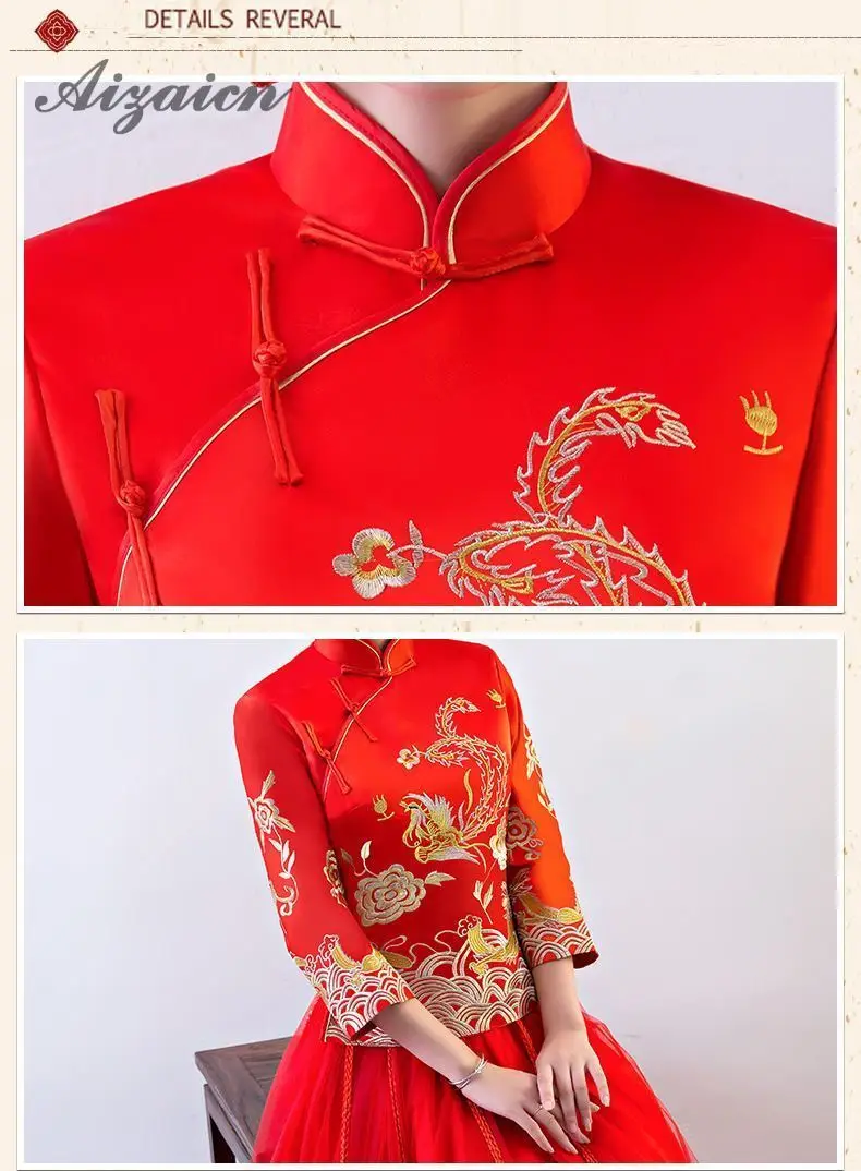 DE BODA rojo Qipao Формальные традиционные Чино satinado Vestido Cheongsam современный Восточный bata vestidos de fiesta Китай mucho