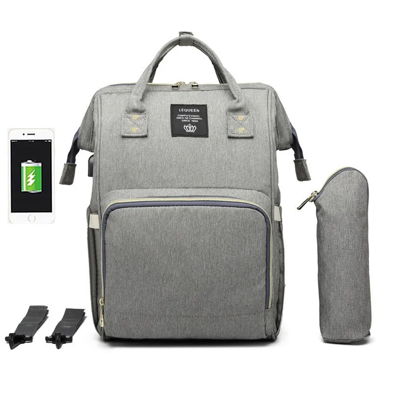  LEQUEEN bolsa de pañales USB cuidado del bebé gran capacidad mamá mochila momia maternidad bolsa hú