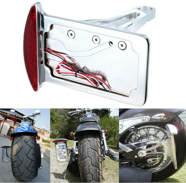

Aftermarket free shipping motorcycle parts License Plate Assembly LED Tail Brake Light for Side Mounted Verticle Chrome