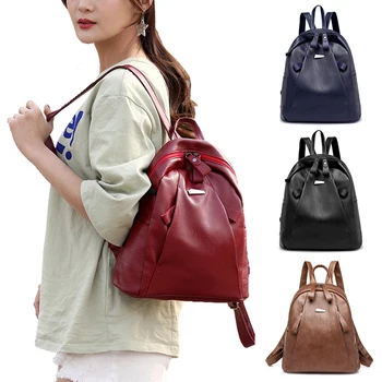 

New 26*13*30 Women Solid PU Zippers Backpacks Ladies Fashion Large Capacity School Bags Traveling Bags 8G0418