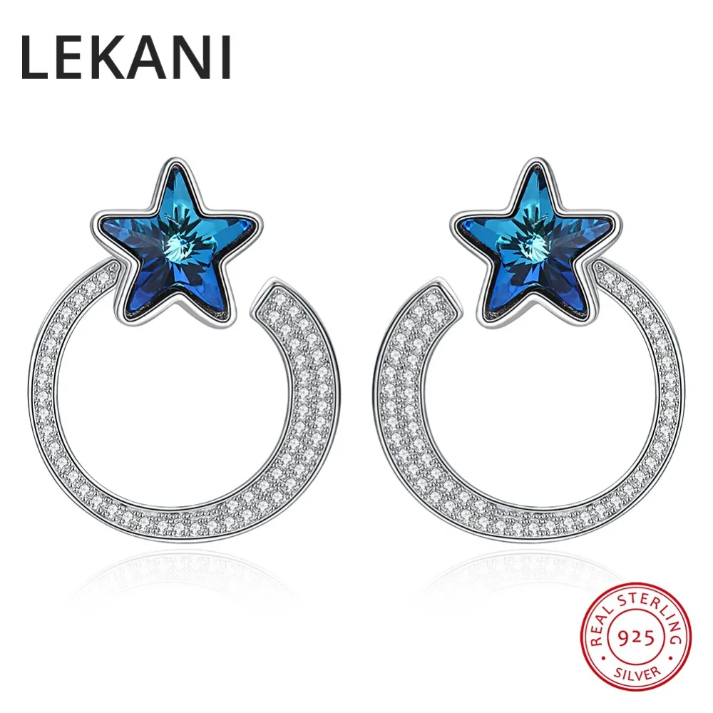 

LEKANI Luxury Wedding Joyas Crystals From SWAROVSKI Star Circle Stud Earrings For Women S925 Silver Piercing Fashion Accessories