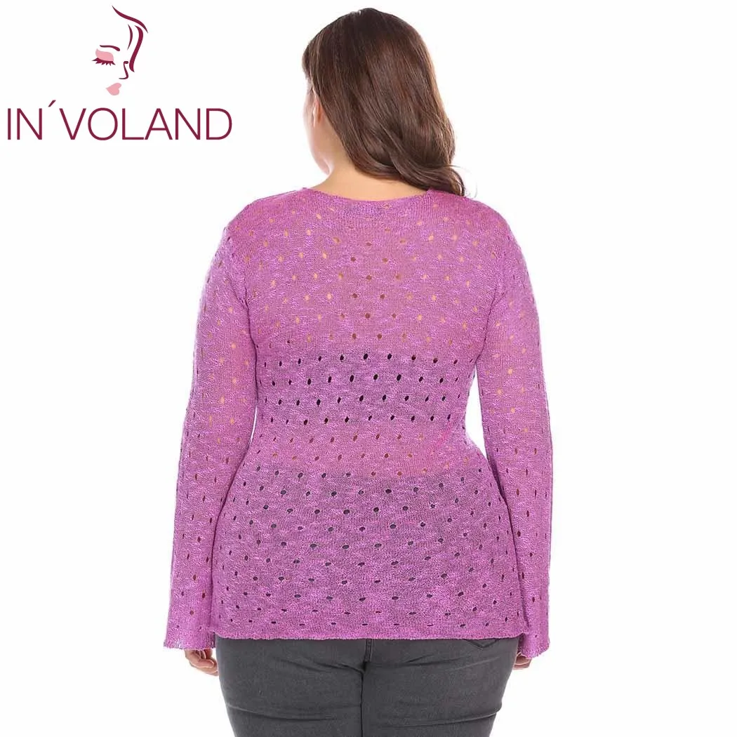 IN'VOLAND Large Size XL-5XL Women Sweater Tops Spring Autumn Flare Sleeve Slim Fit Hole Hollow Out Casual Big Pullover Plus Size IN'VOLAND Large Size XL-5XL Women Sweater Tops Spring Autumn Flare Sleeve Slim Fit Hole Hollow Out Casual Big Pullover Plus Size