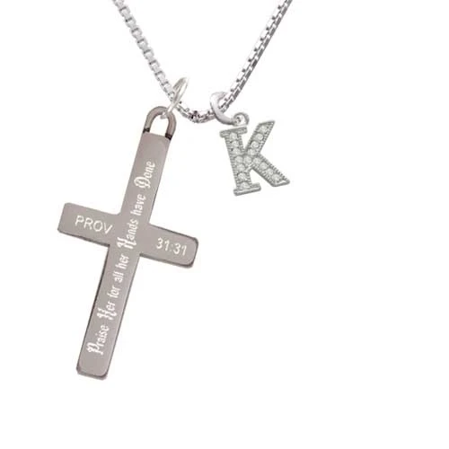 Small Crystal Initial - K - - Praise Her - Cross Necklace (1)