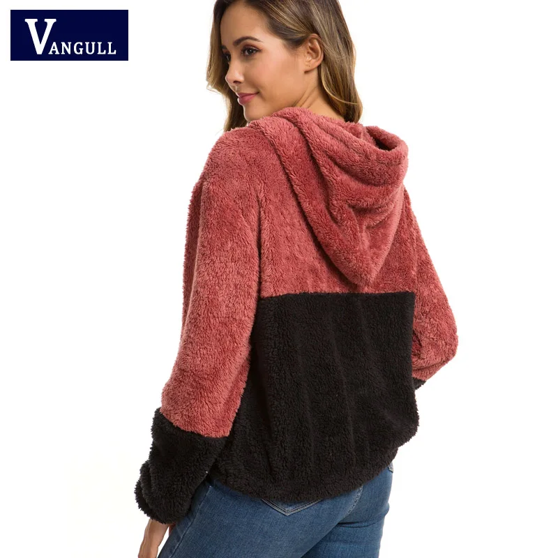 Most effective Vangull Hooded Teddy Jacket Women Basic Jackets And Coats Casual Autumn Colorblock Clothing Thick Z
