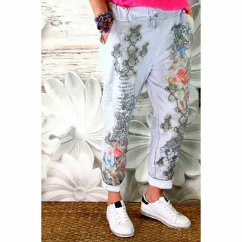 

2019 New Casual Floral Long Sport Mid Waist Printed Loose Elastic Waist Pants Fashion Straight Pants