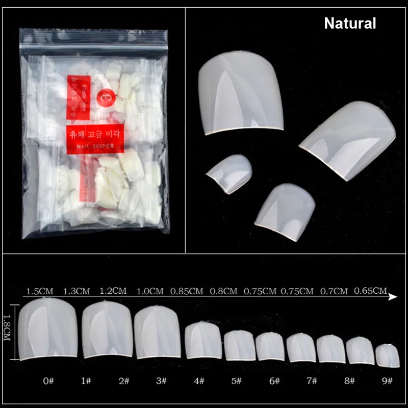 500pcs False Artificial Foot Nails Sticker Full Cover Fake Toenails Natural/Clear/White False Nails Acrylic Nail Art Salon Tips