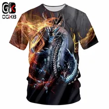 OGKB Новинка Harajuku Мужская Повседневная футболка Забавный принт Огненный Дракон 3D Футболка мужская хип-хоп Уличная одежда, футболки с коротким рукавом 7XL