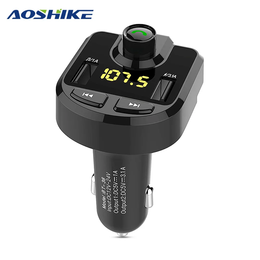 

AOSHIKE 1PC 3.1A Dual USB Charger FM Transmitter Wireless Bluetooth MP3 Player Car for iPhone FM Modulator with Voltage Detector