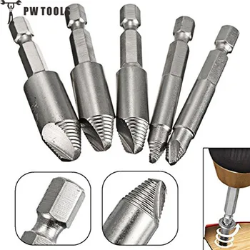 

5pcs HSS Broken Rusted Stripped Screw Bolt Remover Screw Extractor 1/4" Hex Shank Damaged Stud Bolt Extractor Remover Drill Bit