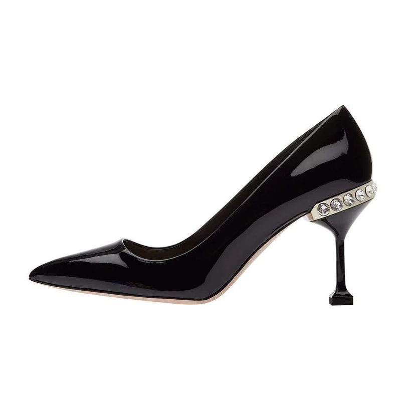 

Luxury Rhinestone Wine glasses with fine Heels 2018 New Genuine Leather Pointed Toe 3Colors Party Dress Pumps For Women34-41