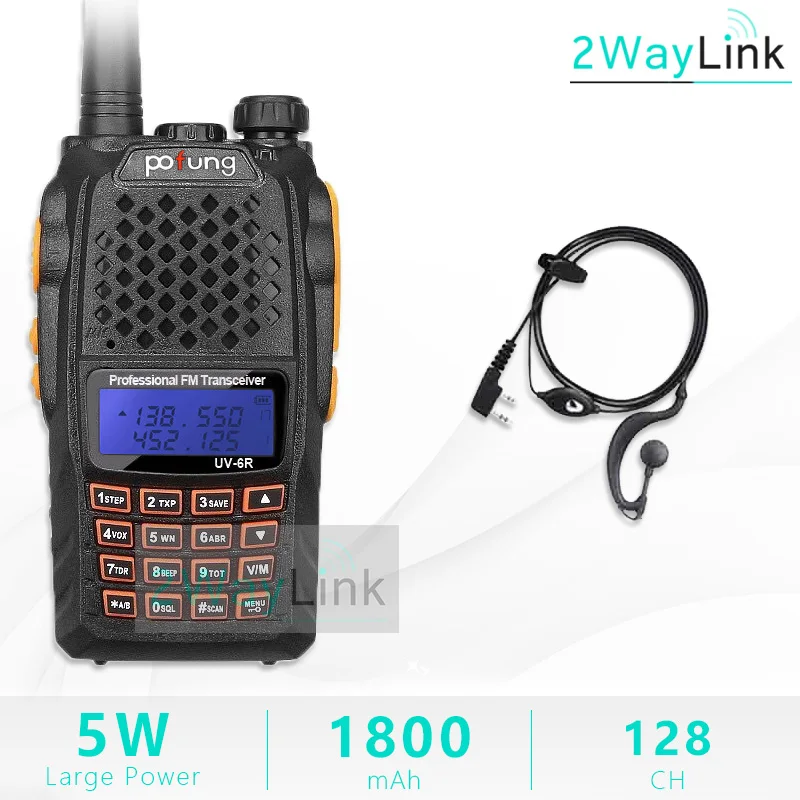 OriginalBaofeng UV-6R портативной двухдиапазонный УКВ Военная уровень двухстороннее радио трансивер для безопасности, гостиница, ветчины Pofung UV-6R UV6R - Цвет: Add Headset